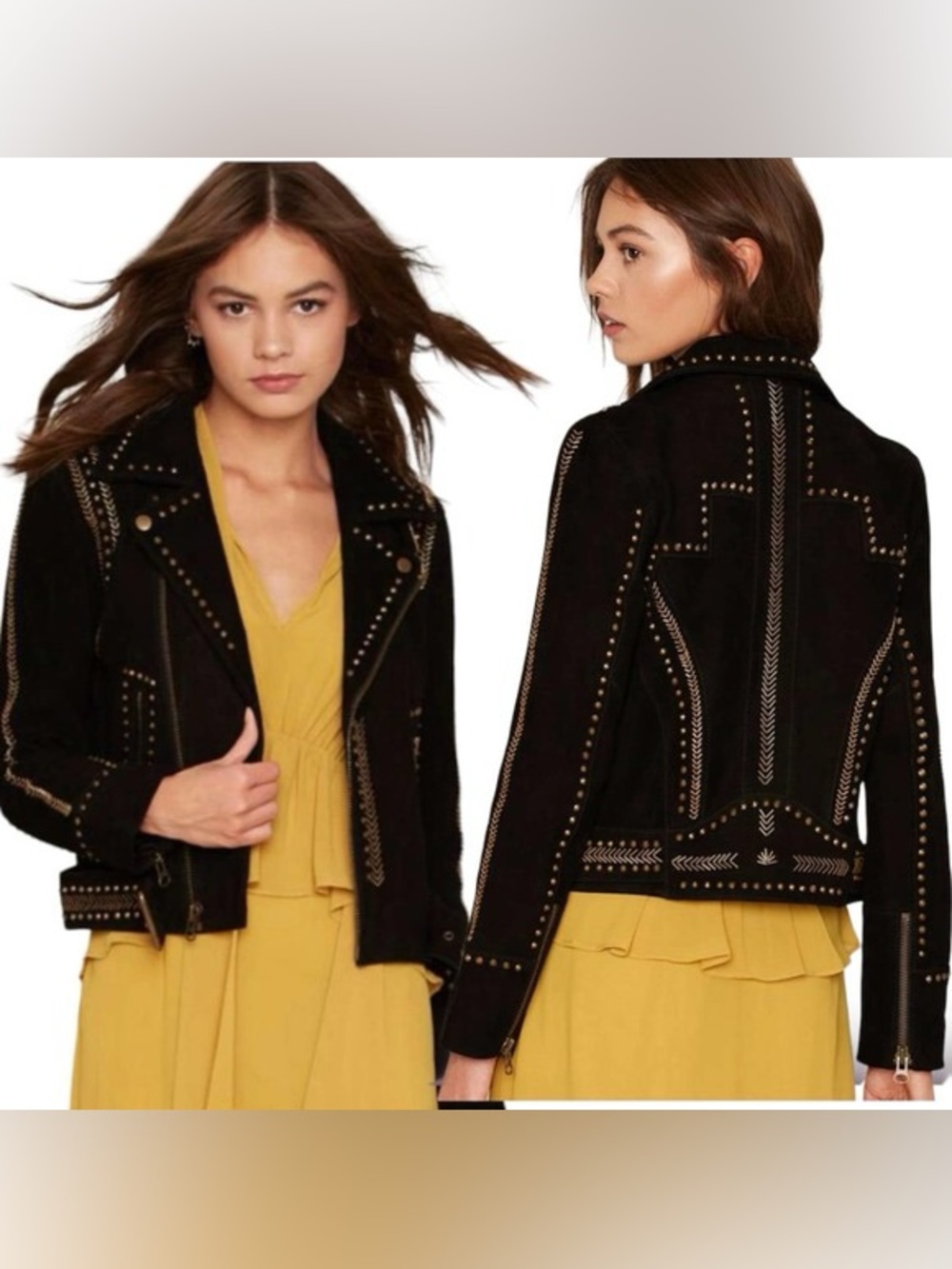 NWOT Nasty Gal Black Studded Suede Moto Jacket
